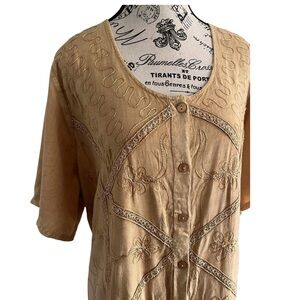 Maxi Dress Vintage Rayon Embroidered – Butterscotch L / 27” PTP